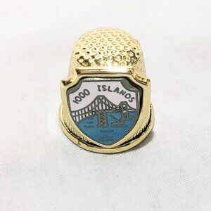 1000 Islands New York State Thimble Souvenir Metal Vintage 3/4" Gold tone